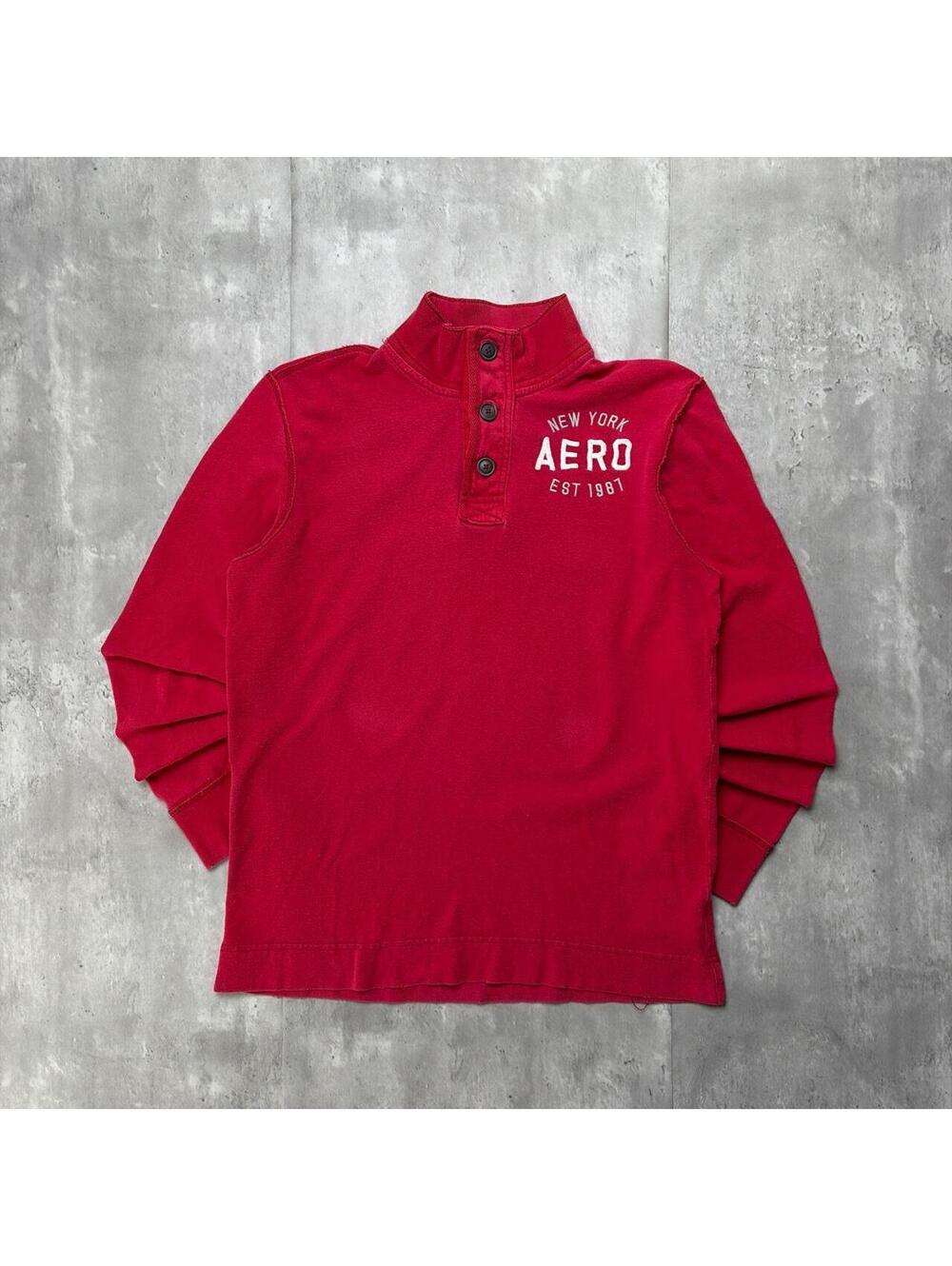 Y2K Red Aeropostale Surf Heavyweight Grunge Skater Long Sleeve Henley Shirt